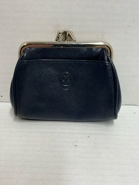 Buxton Compact Navy Genuine Leather Kiss-Lock Coin Purse